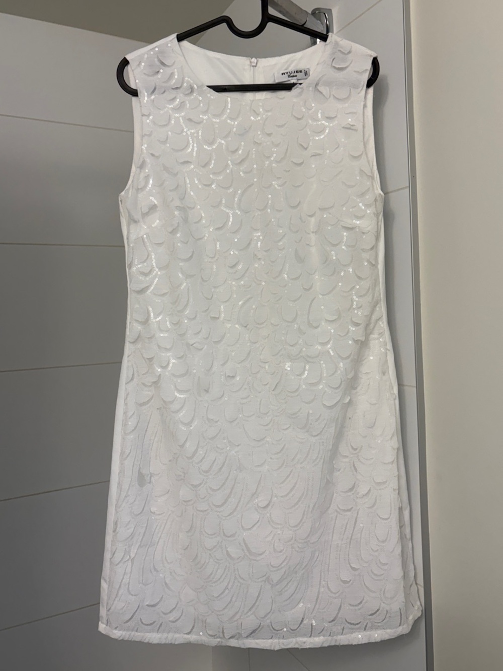 White Sequin Mini Dress - Sleeveless Shift Style